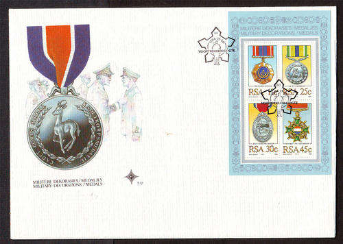 South Africa Official F.D.C's - 1984 - Military Decorations - m/sheet on cover No S12.