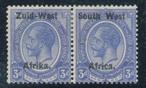 Sout West Africa - 1923 - Geo V Type 1 Ovpt - 3d blue horiz pair mint hinged (SACC 4).