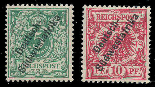 South West Africa German Period - 1898-99 - German Stamps Ovptd - 5pfg & 10pfg fine mint (SACC 8-9).