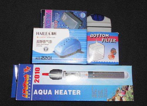 Aquarium pumps x2, filter, heater, magnetic cleaner set