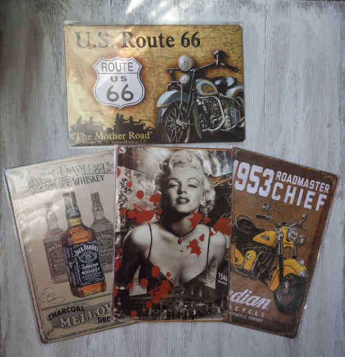 4x Vintage Metal Art Signs