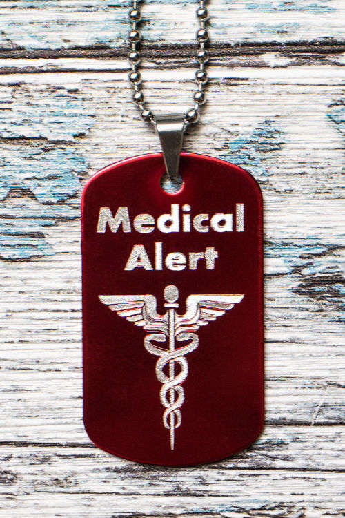 Red Medical Alert Aluminum MIlitary Dog Tag
