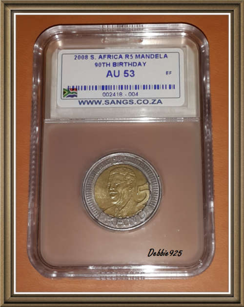 ***2008 MANDELA 90th BIRTHDAY R5 AU53*** NEW FROSTED SLAB/SCARCE!!!