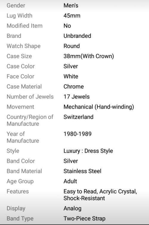 Oris Beautiful White faced  Watch 17 Jewels wind up