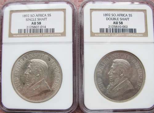 1892 ZAR Five Shillings Pair-D/S + S/S - AU 58