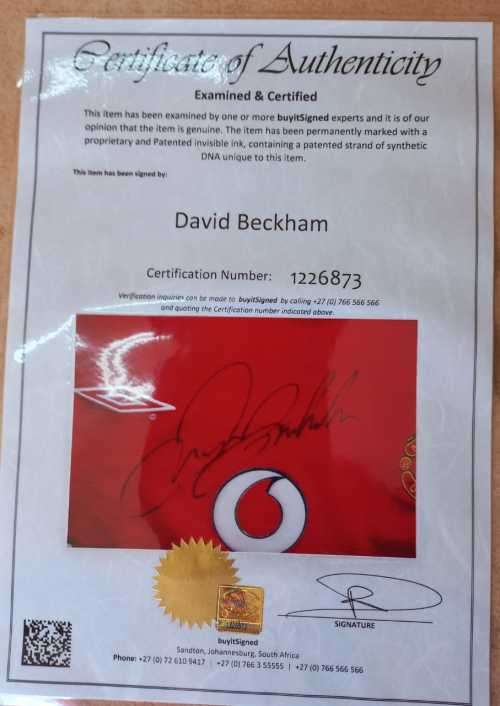 David Beckham Signed Manchester United Shirt with a Certificate of Authenticity