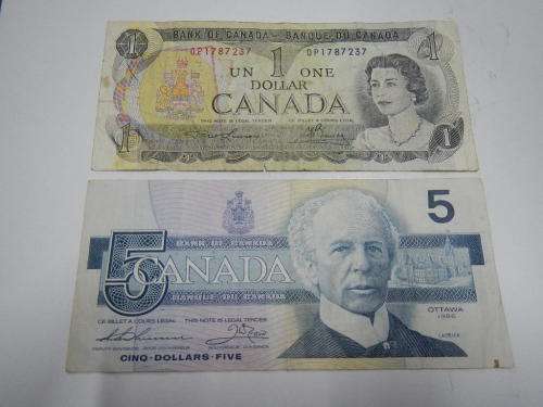 1 AND 5 CANADA DOLLAR NOTES