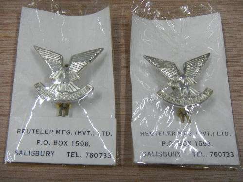 Rhodesian Selous Scouts Silver Officers Collar Badges in original packing  - Made In Salisbury.