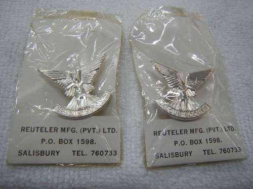 Rhodesian Selous Scouts Silver Officers Collar Badges in original packing - Made In Salisbury.