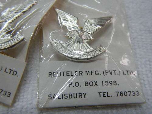 Rhodesian Selous Scouts Silver Officers Collar Badges in original packing - Made In Salisbury.