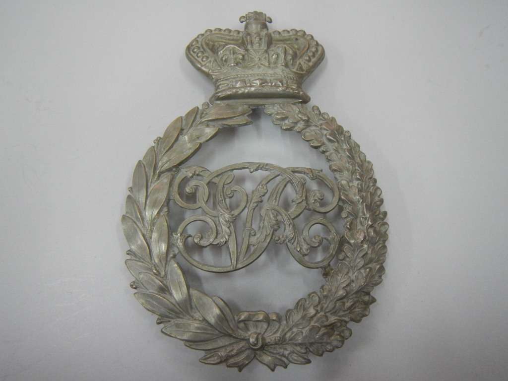 Cape rural police white metal helmet plate prior 1902 Queens crown - C Owen #1807