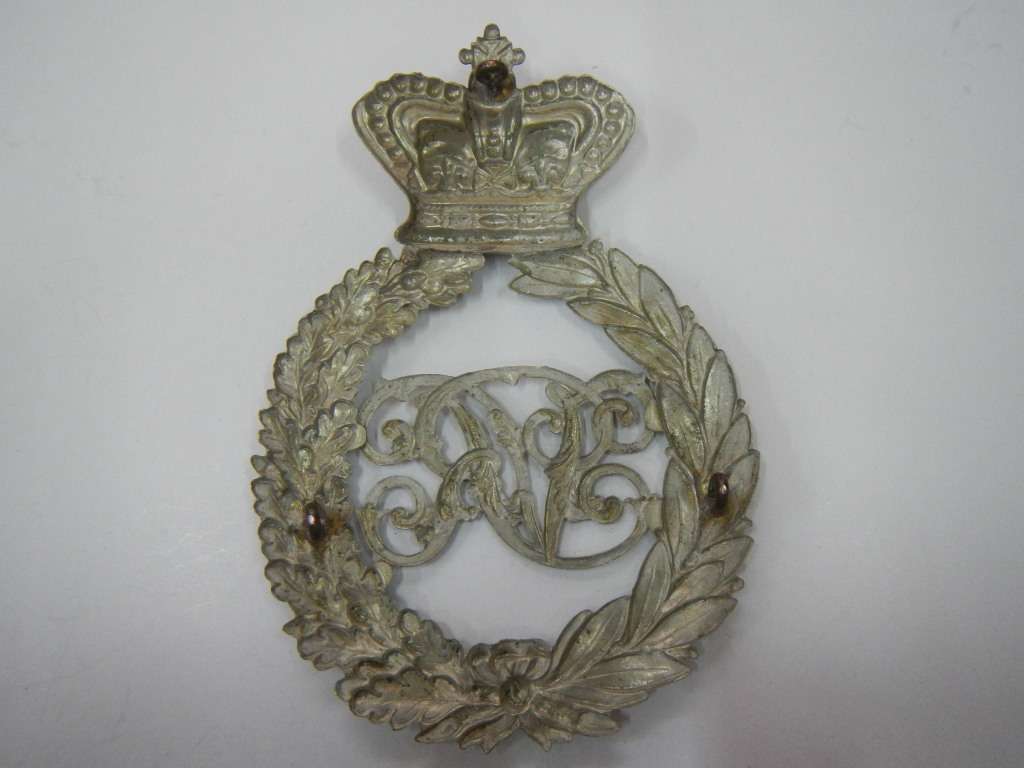 Cape rural police white metal helmet plate prior 1902 Queens crown - C Owen #1807