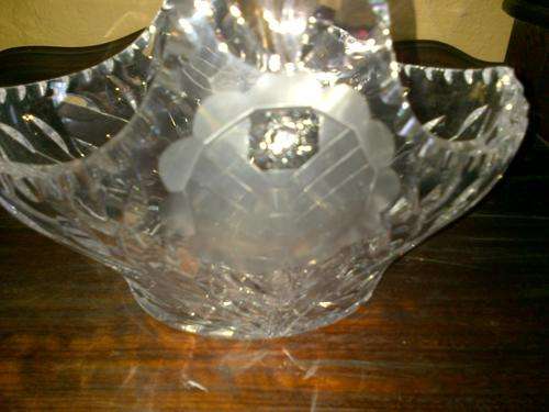 Rose Cut Crystal Basket Bowl in Perfect Condition
