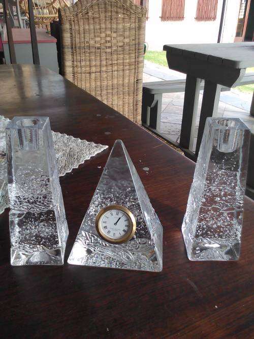 Stunning, Rare and heavy Dartington Crystal Clock and candlestick Hokders