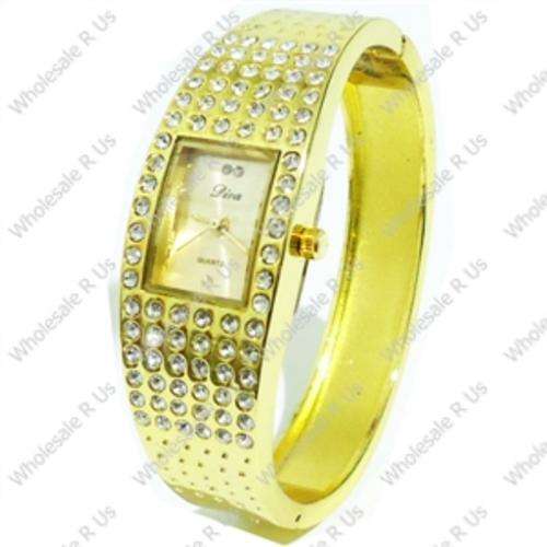 Ladies Crystal Accented Bangle Dress Watch Gold