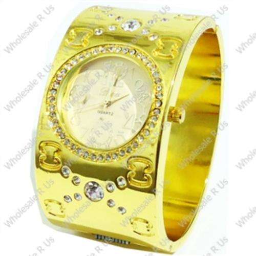Ladies Crystal Accented Bangle Dress Watch Gold