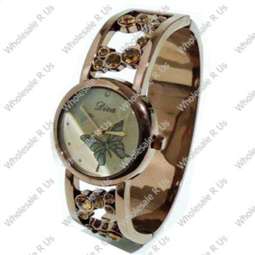 Ladies Crystal Accented Bangle Dress Watch - Bronze