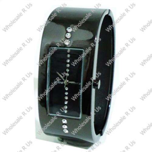 Ladies Crystal Accented Bangle Dress Watch - Black
