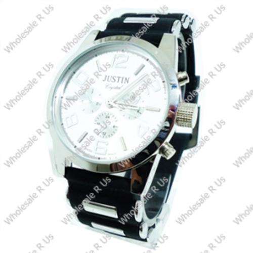 Gents Silicone Band Wrist Watch - Black Silver