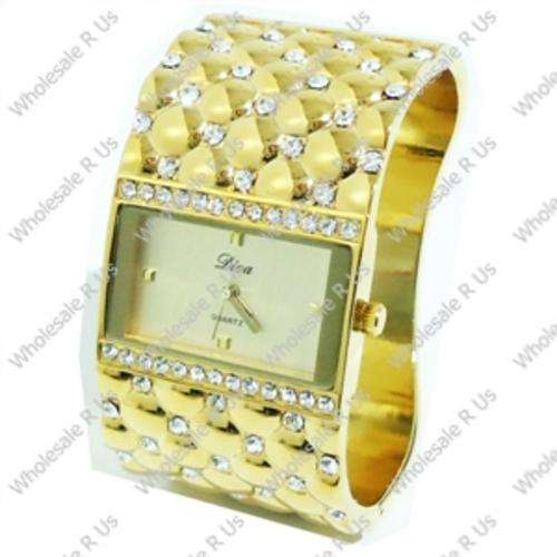 Ladies Crystal Accented Bangle Watch Gold with Gold Face