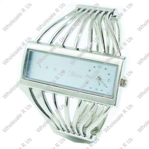Ladies Crystal Accented Bangle Watch Silver