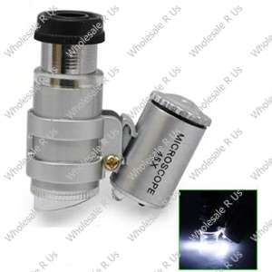 Mini Pocket Microscope Endoscope Jewellers Loupe Magnifier Glass with 2 Illumination LED Lights 45X