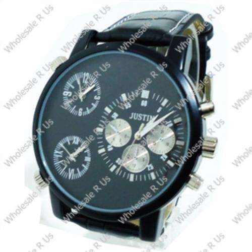 Gents Tri Analog Wrist Watch with Illuminated Markers - Black