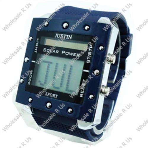 Solar Power Digital LCD Display with Blue Light Gents Wrist Watch - Navy