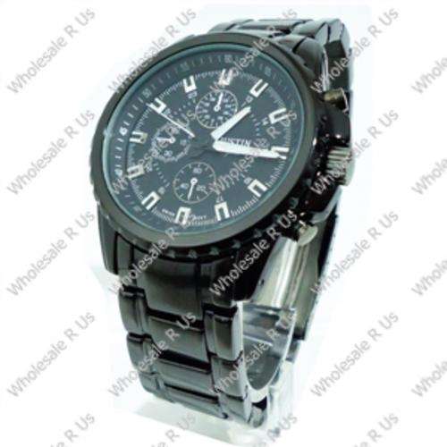 Gents Link Bracelet Watch with Illuminated Markers - Black