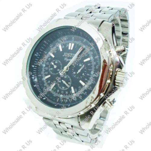 Gents Link Bracelet Watch with Illuminated Markers - Silver