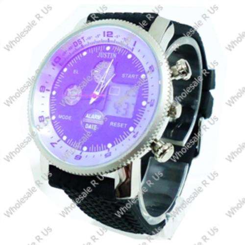 Ana-Digi LCD Display with Blue Lights Gents Chronograph Wrist Watch - Black with a Hint of Yellow