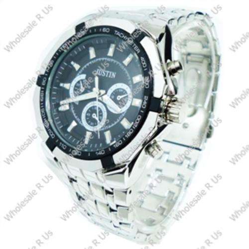 Gents Link Bracelet Watch - Silver Black