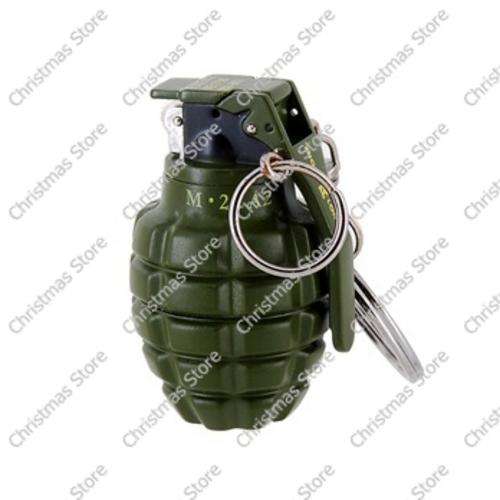 Grenade Shaped Butane Gas Lighter with Key Chain (Military Green)