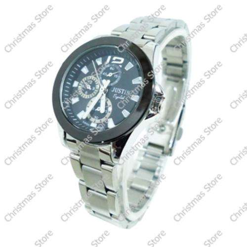 Link Bracelet Wrist Watch Silver Links Black Face