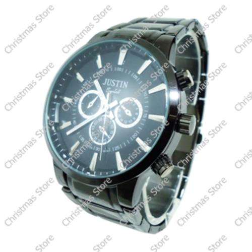 Gents Link Bracelet Wrist Watch - Black Links Black Face
