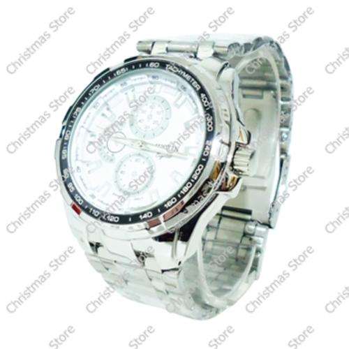 Gents Link Bracelet Wrist Watch - Silver Links Silver Face