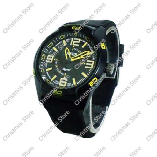 Gents Watch - Black Strap Black Face Yellow Markers