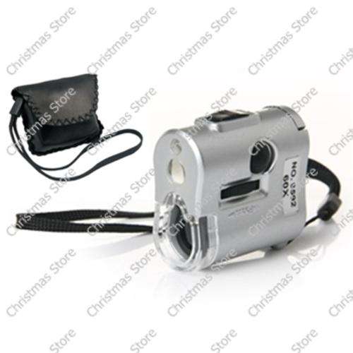 Mini Pocket Microscope Endoscope Jewellers Loupe LED UV Light Magnifier Glass 60X Lens