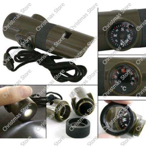 Outdoor Emergency Survival Whistle with Compass Flashlight and Thermometer