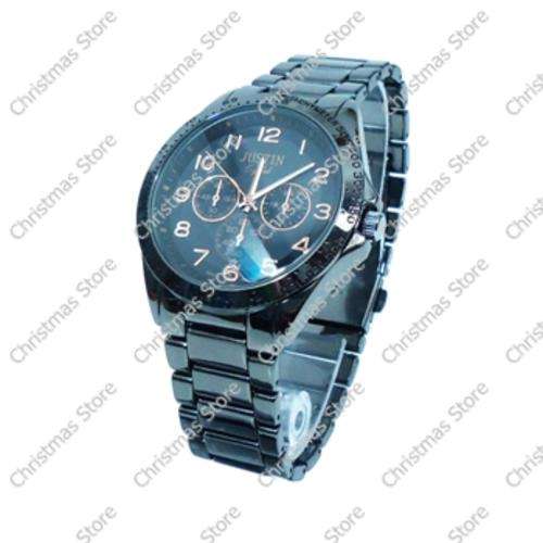 Gents Link Bracelet Wrist Watch - Black with Black Face Bronze Dials