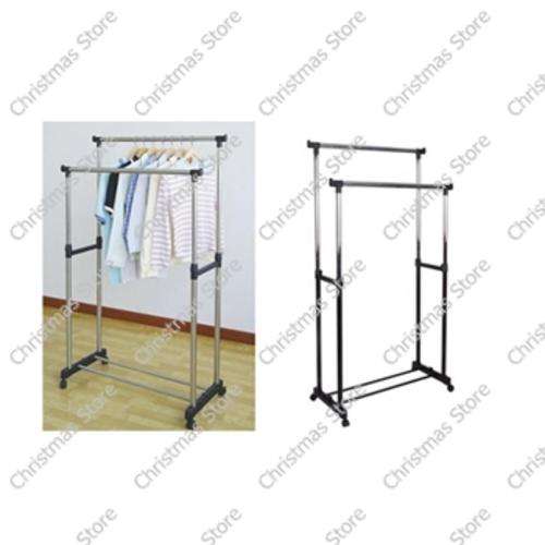 Double Telescopic Bars Garment Rack with Wheels
