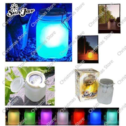 Frosted Glass Sun/Moon Jar Colour Changing Solar Powered LED Light Lamp