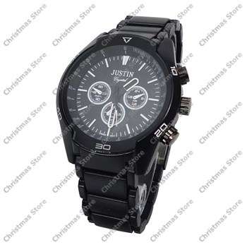 Gents Link Bracelet Watch Black Strap Black Face White Markers