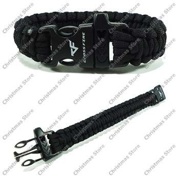 Paracord Survival Rescue Bracelet with Whistle Buckle (Black)