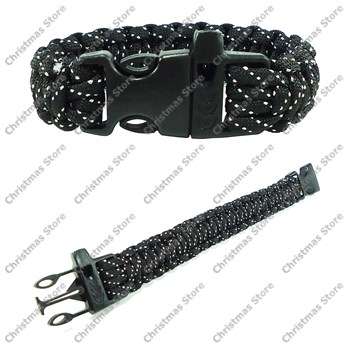 Paracord Survival Rescue Bracelet with Whistle Buckle (Black/Sliver)
