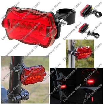 5 Red LED Rear Bicycle Light Warning Safety Tail Light Torch Lamp Multi Mode