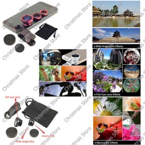 Universal 3 in 1 Clip On Camera Lens Kit Wide Angle Fish Eye Macro For Smart Phones