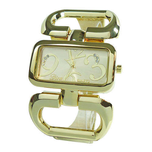 Ladies Crystal Accented Bracelet Dress Watch Gold