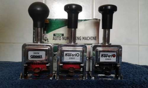 3 x Genmes KW Trio Numbering Machines. PLEASE READ DESCRIPTION