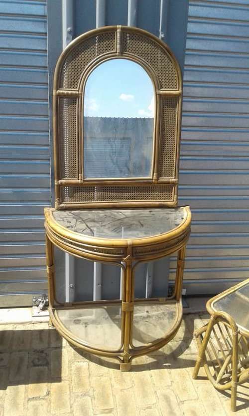 Cane Rattan Hallway Mirror, Table and Magazine Rack